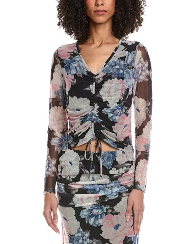 Laundry By Shelli Segal Bouquet Printed Ruched Mesh Top In Multi