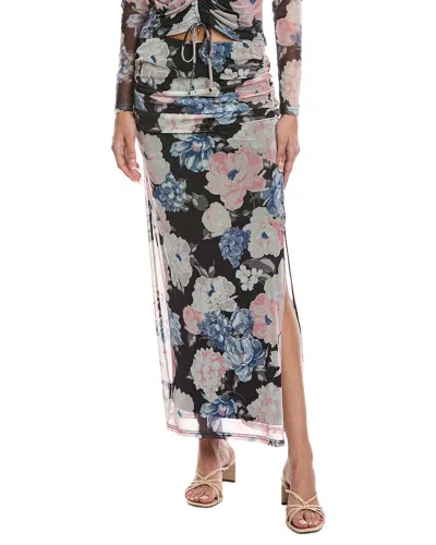 Laundry By Shelli Segal Bouquet Printed Ruched Midi Skirt In Black