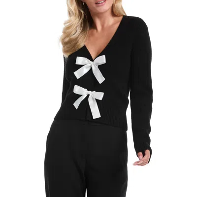 Laundry By Shelli Segal Bow V-neck Cardigan In Black