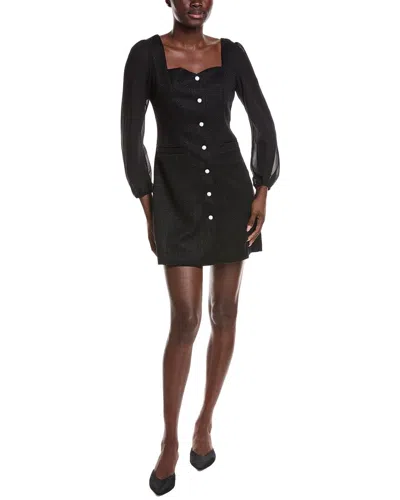 Laundry By Shelli Segal Button Down Sheer Sleeve Mini Dress In Black