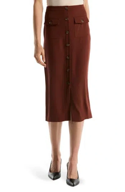 Laundry By Shelli Segal Button Front Midi Skirt In Cinnamon