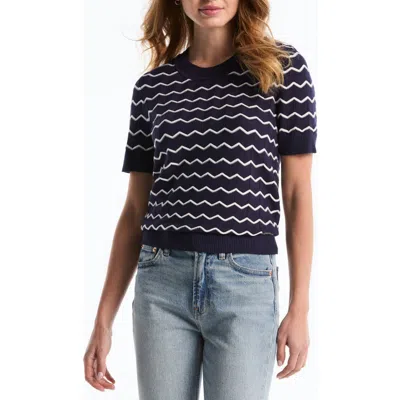 Laundry By Shelli Segal Chevron Short Sleeve Sweater In Blue
