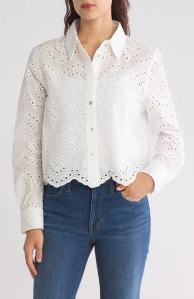 Laundry By Shelli Segal Cotton Eyelet Button-up Shirt In White