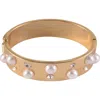 Laundry By Shelli Segal Crystal & Faux Pearl Hinge Bangle Bracelet In Gold