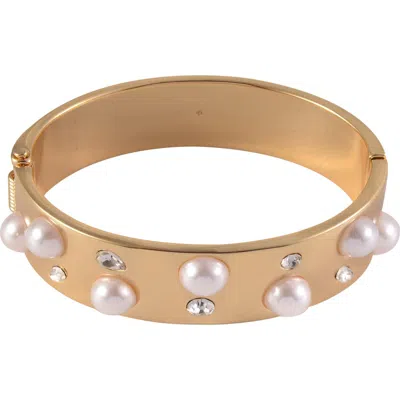 Laundry By Shelli Segal Crystal & Faux Pearl Hinge Bangle Bracelet In Gold