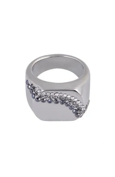 Laundry By Shelli Segal Crystal Geometric Signet Ring In Silver