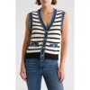 Laundry By Shelli Segal Denim & Knit Sweater Vest In White