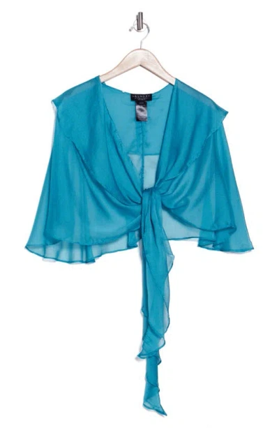Laundry By Shelli Segal Double Ruffle Tie Front Wrap Top In Blue