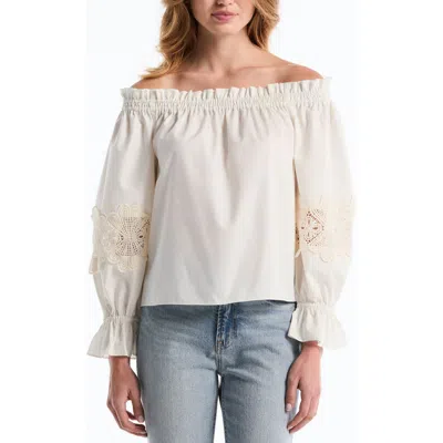 Laundry By Shelli Segal Embroidered Off-the-shoulder Long Sleeve Top