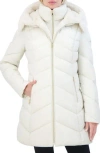 Laundry By Shelli Segal Faux Fur Trim Bibbed Puffer Jacket In White