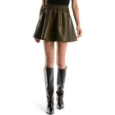 Laundry By Shelli Segal Faux Leather Skater Miniskirt In Olive Night