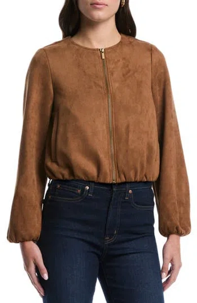 Laundry By Shelli Segal Faux Suede Bubble Jacket In Brown