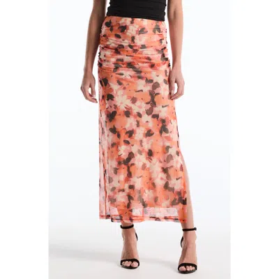 Laundry By Shelli Segal Floral Ruched Midi Mesh Skirt In Multi