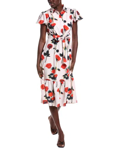 Laundry By Shelli Segal Flutter Sleeve Button Down Shirtdress In Brown