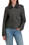 Laundry By Shelli Segal Herringbone Faux Leather Collar Jacket In Black