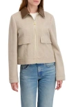 Laundry By Shelli Segal Herringbone Faux Leather Collar Jacket In Neutral