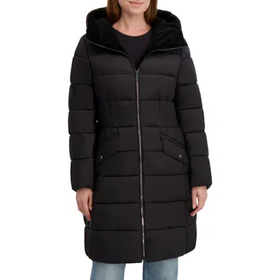 Laundry By Shelli Segal Hooded Puffer Jacket With Trim Detail In Black
