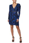 Laundry By Shelli Segal Hu05d29 Printed Long Sleeve Short Cocktail Dress In Blue