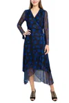 Laundry By Shelli Segal Hu05d34 Long Sleeve Prined Midi Cocktail Dress In Blue