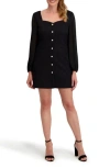 Laundry By Shelli Segal Isla Long Sleeve Mixed Media Minidress In Black