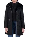 Laundry By Shelli Segal Faux Fur Trim Bibbed Puffer Jacket In Black