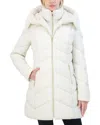 Laundry By Shelli Segal Faux Fur Trim Bibbed Puffer Jacket In White
