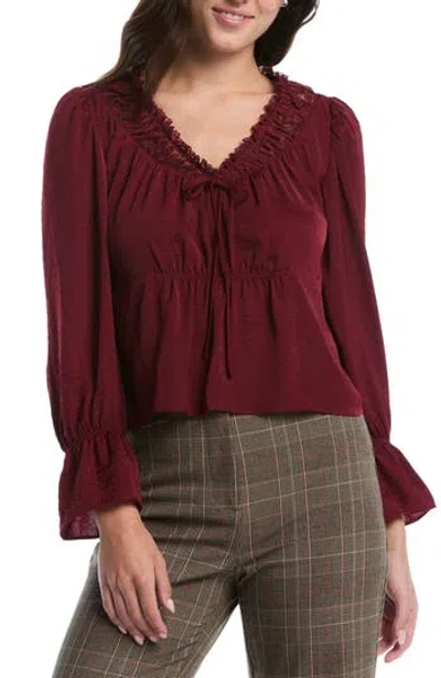 Laundry By Shelli Segal Lace Trimmed Empire Waist Cropped Top In Burgundy