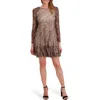Laundry By Shelli Segal Long Sleeve Leopard Print Mesh Dress In Brown