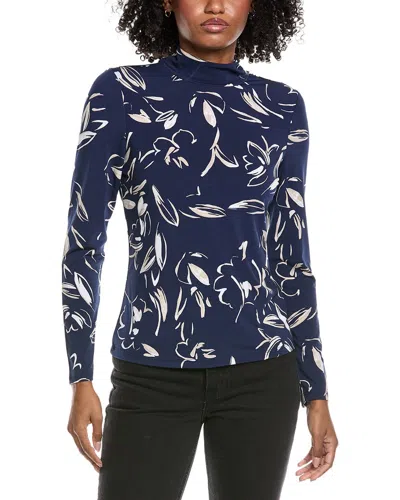 Laundry By Shelli Segal Long Sleeve Mock Neck Top In Blue