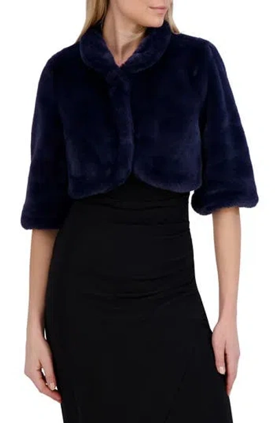 Laundry By Shelli Segal Mock Neck Faux Fur Shrug In Blue