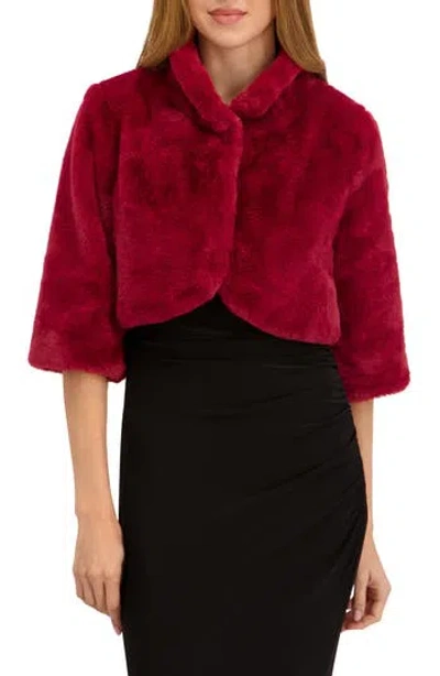Laundry By Shelli Segal Mock Neck Faux Fur Shrug In Red