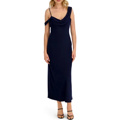 Laundry By Shelli Segal One Shoulder Draped Midi Dress In Blue