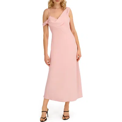 Laundry By Shelli Segal One Shoulder Draped Midi Dress In Pink