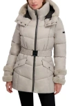 Laundry By Shelli Segal Petal Faux Fur Trim Hooded Puffer Jacket In Neutral