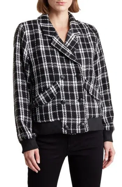 Laundry By Shelli Segal Plaid Double Breasted Jacket In Black/white