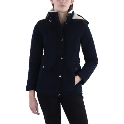 Laundry By Shelli Segal Plus Womens Faux Fur Hooded Quilted Coat In Blue