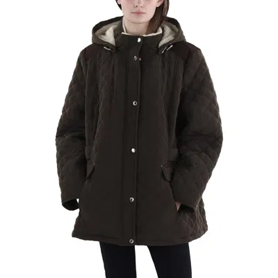 Laundry By Shelli Segal Plus Womens Faux Fur Hooded Quilted Coat In Multi