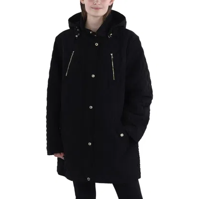 Laundry By Shelli Segal Plus Womens Hooded Short Quilted Coat In Black