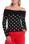 Laundry By Shelli Segal Polka Dot Off The Shoulder Sweater In Black