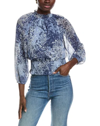 Laundry By Shelli Segal Printed Smocked Blouse In Blue