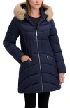 Laundry By Shelli Segal Puffer Jacket With Faux Fur Trim Hood In Blue
