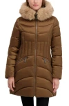 Laundry By Shelli Segal Puffer Jacket With Faux Fur Trim Hood In Brown