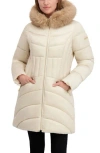 Laundry By Shelli Segal Puffer Jacket With Faux Fur Trim Hood In Neutral