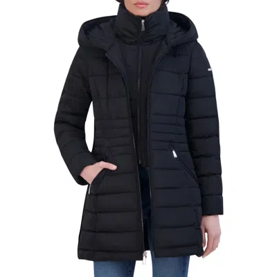 Laundry By Shelli Segal Quarter Bibbed Puffer Jacket In Black