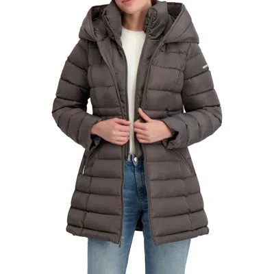 Laundry By Shelli Segal Quarter Bibbed Puffer Jacket In Gray