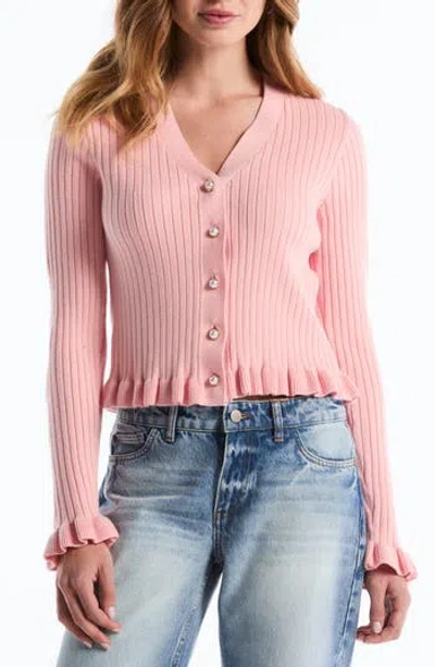 Laundry By Shelli Segal Ruffle Hem Cardigan In Pink