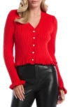 Laundry By Shelli Segal Ruffle Trim Cardigan Sweater In Red