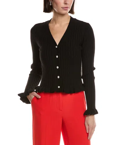 Laundry By Shelli Segal Ruffle Trim Rib Cardigan In Black