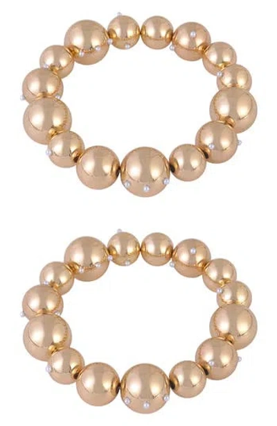 Laundry By Shelli Segal Set Of 2 Crystal Bead Stretch Bracelets In Gold