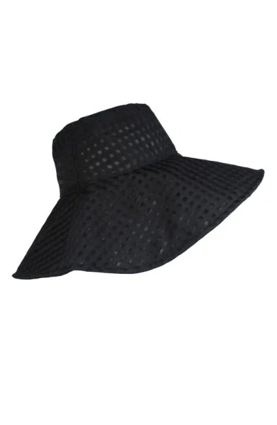 Laundry By Shelli Segal Sheer Gingham Wide Brim Hat In Black